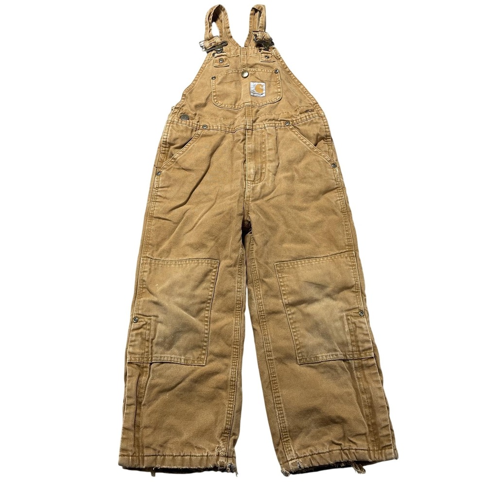 Carhartt Snow Bib Overalls Kids Size 5 Brown Canvas Insulated‎ Workwear Ski